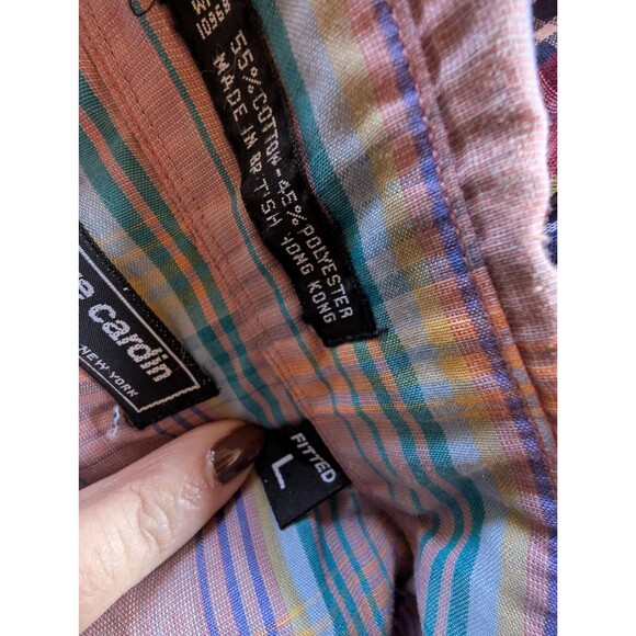 Vintage Pierre Cardin Lavender Shirt: 80s Plaid Long Sleeve Shirt Size L - Picture 9 of 10